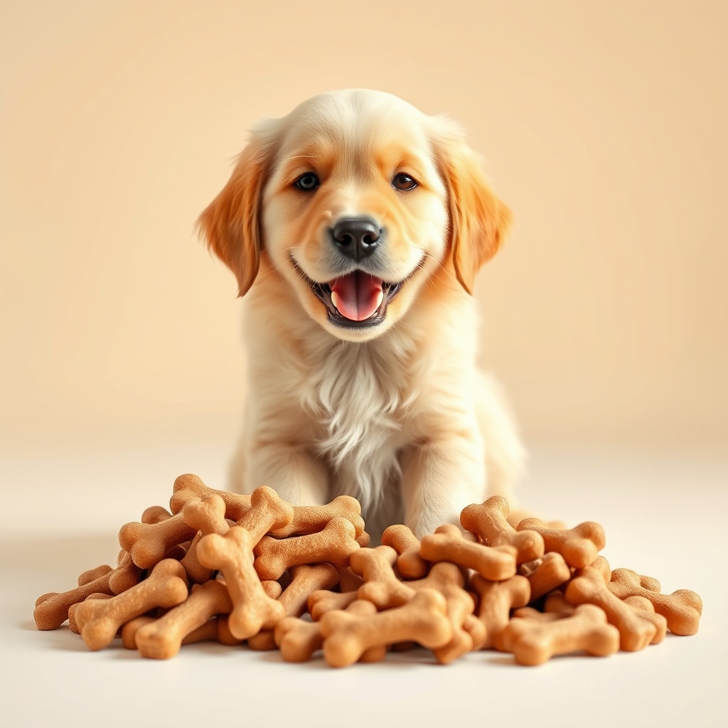 Happy Golden Retriever with treats